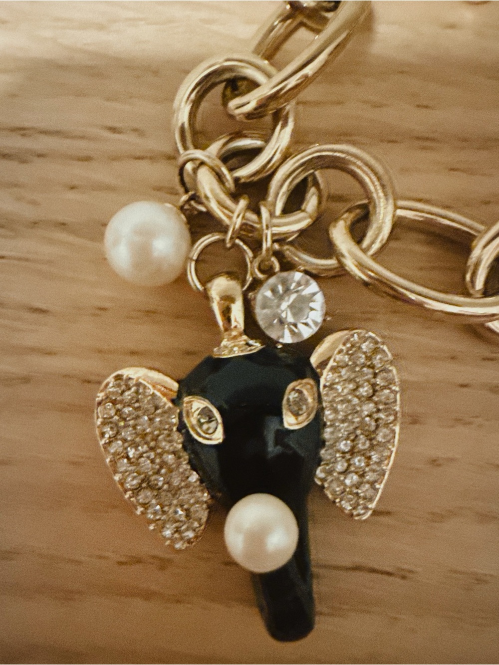 Ann Taylor Gold-Tone Elephant Charm Bracelet with Black, White and Clear Accents